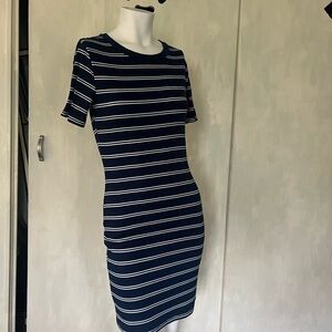 Divided Blue Sheath Mini Dress Short Sleeve Crew Neck